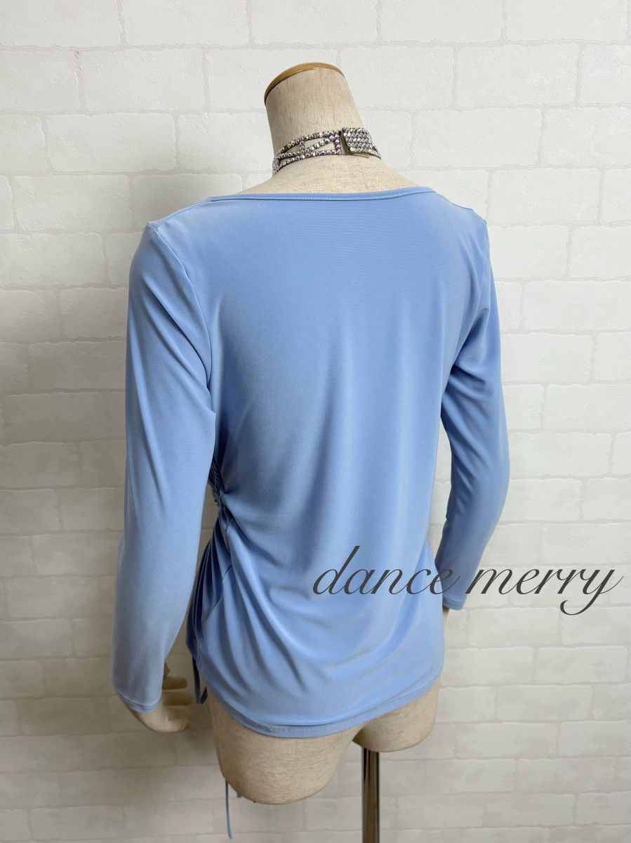 新品 上質 Mサイズ 社交ダンス トップス 水色 レッスン パーティ