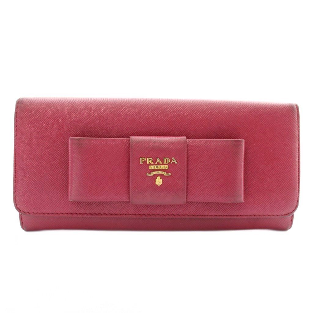 プラダ PRADA 長財布 二つ折り サフィアーノレザー リボン ロゴ