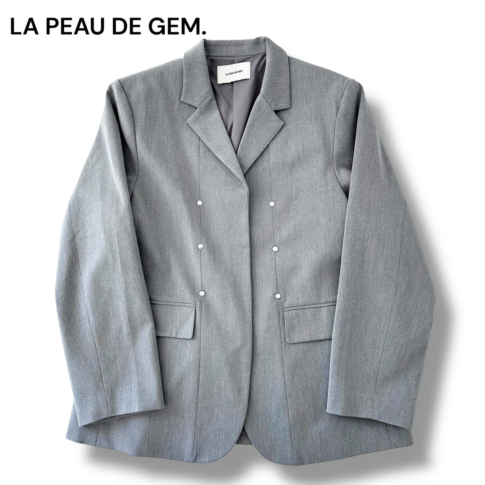 ラポドゥジェム LA PEAU DE GEM カシメ ジャケット テーラード グレー フリーサイズ レディース アウター ✨美品✨ 6F032