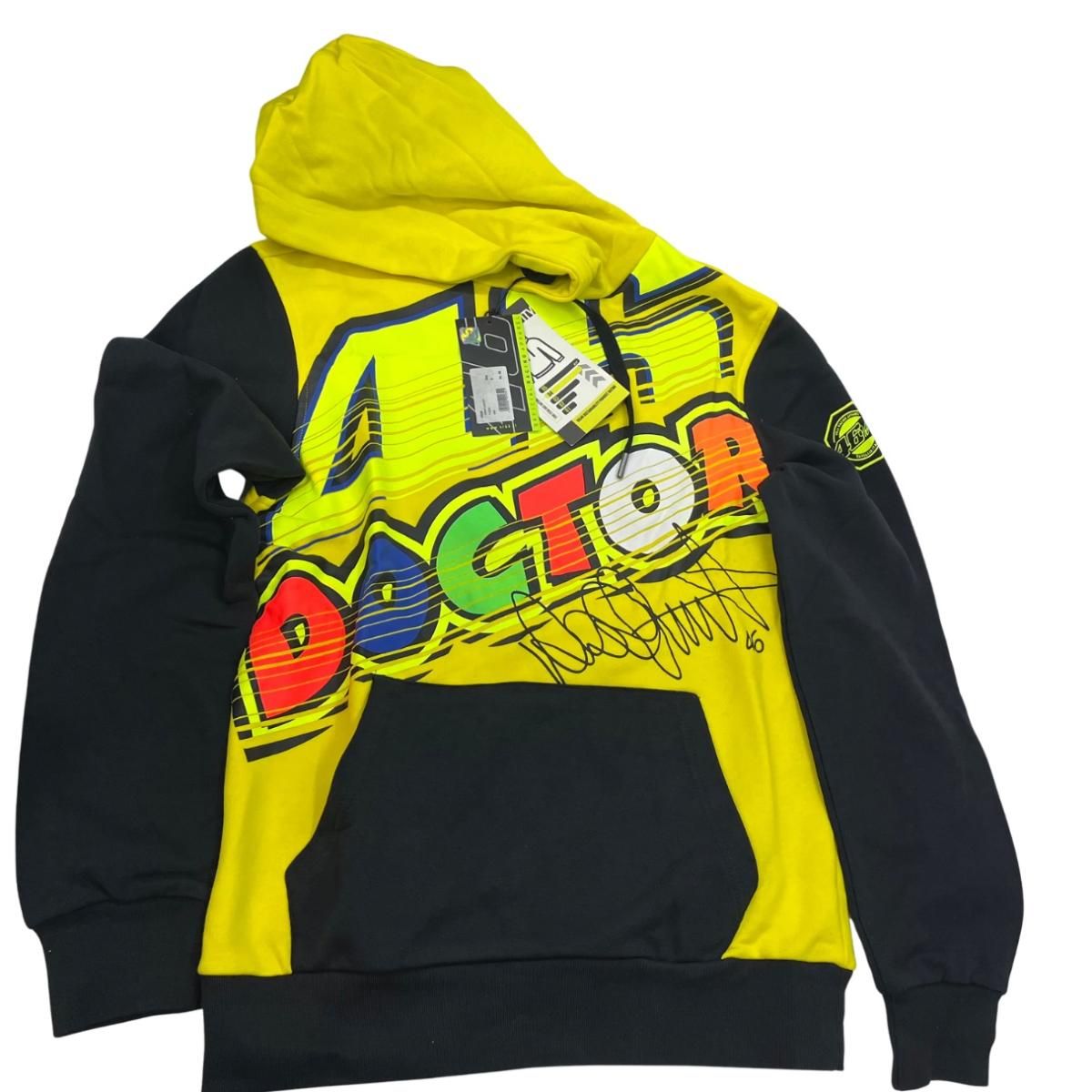 【未使用】※色移りあり　ヴァレンティーノ ロッシ VR46フーディメンズS長袖黄黒【送料無料】メール便※代引き不可 未使用】ヴァレンティーノ ロッシ VR46フーディメンズS長袖黄黒【送料