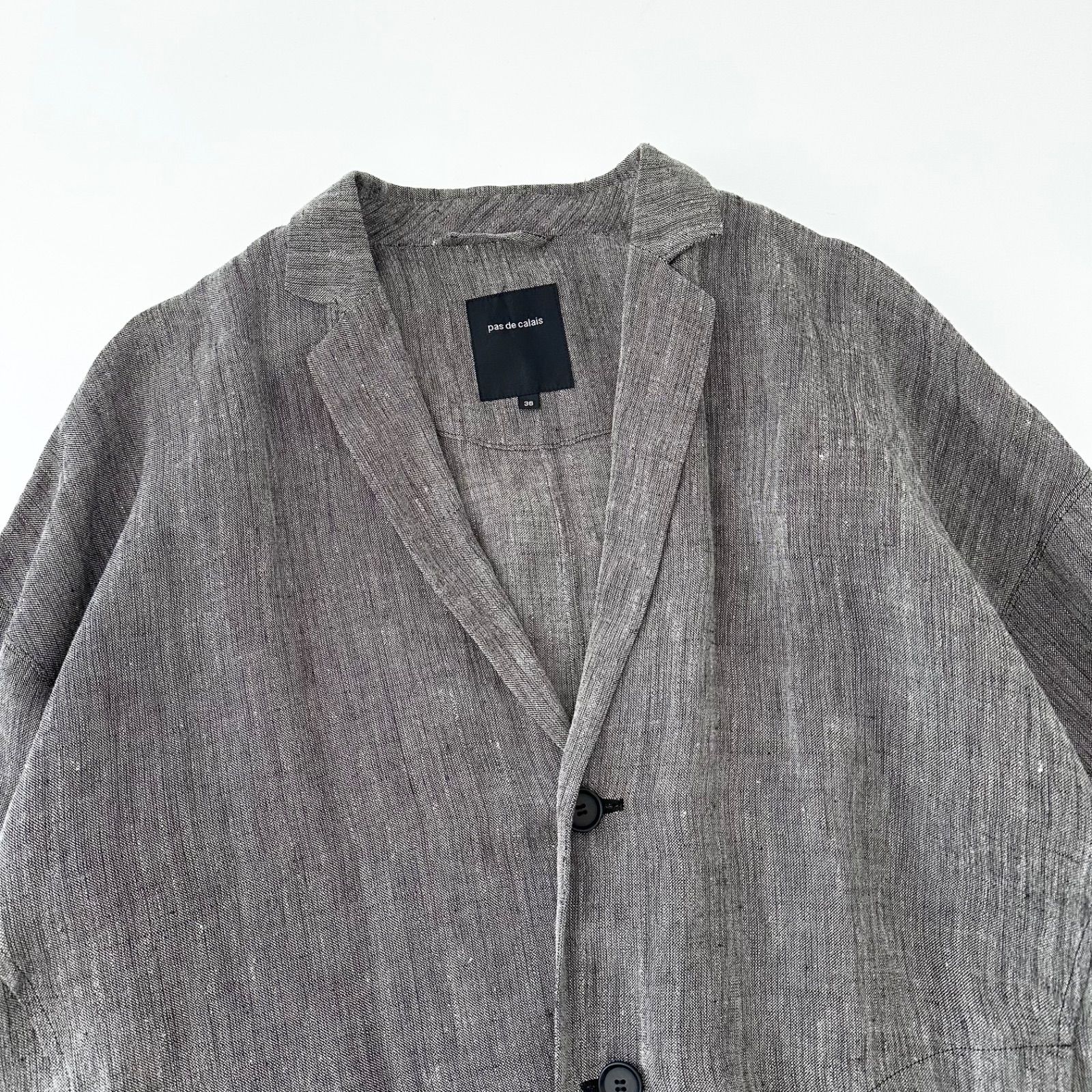 美品 pas de calais パドカレ 先染め リネン ナイロン ロング コート