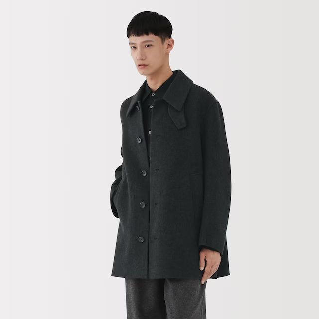 極美品 MUJI Labo カシミヤ混 ショートステンカラーコート ダークグレー MUJI Labo カシミヤ混ショートステンカラーコート M ムジラボ 無印良品