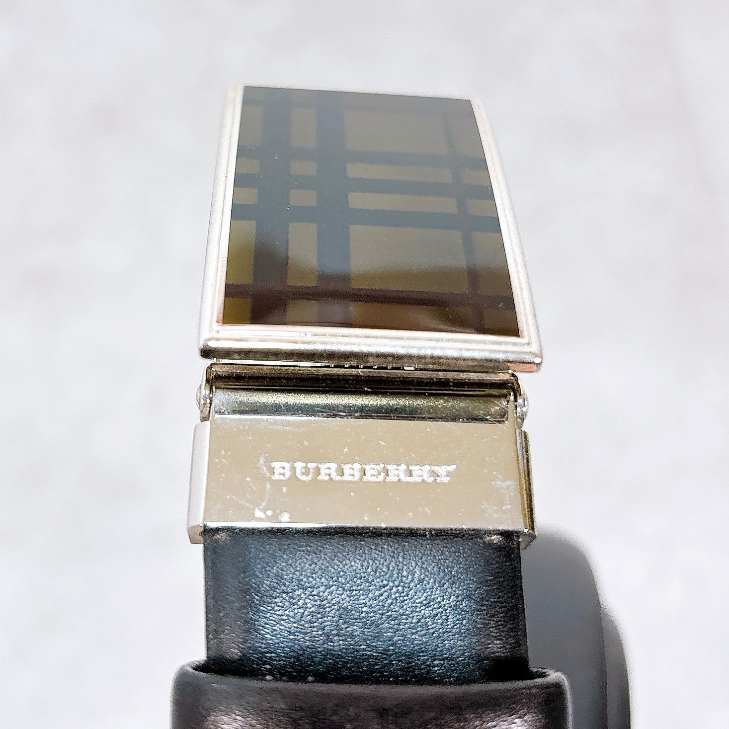 Burberry バーバリー レザー ベルト ブラック シルバー金具 ノバ 