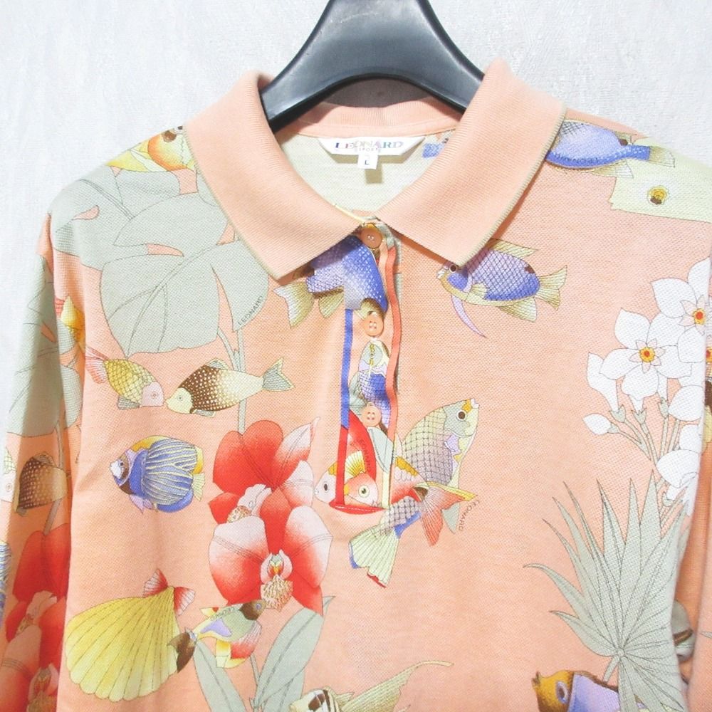 美品 LEONARD SPORT レオナールスポーツ フラワー ロゴプリント ロングスリーブ ポロシャツ カットソー LL ネイビー レディース 古着 中古 USED レオナール スポーツ 長袖ポロシャツ ネイビー 刺繍 ホワイト｜Yahoo