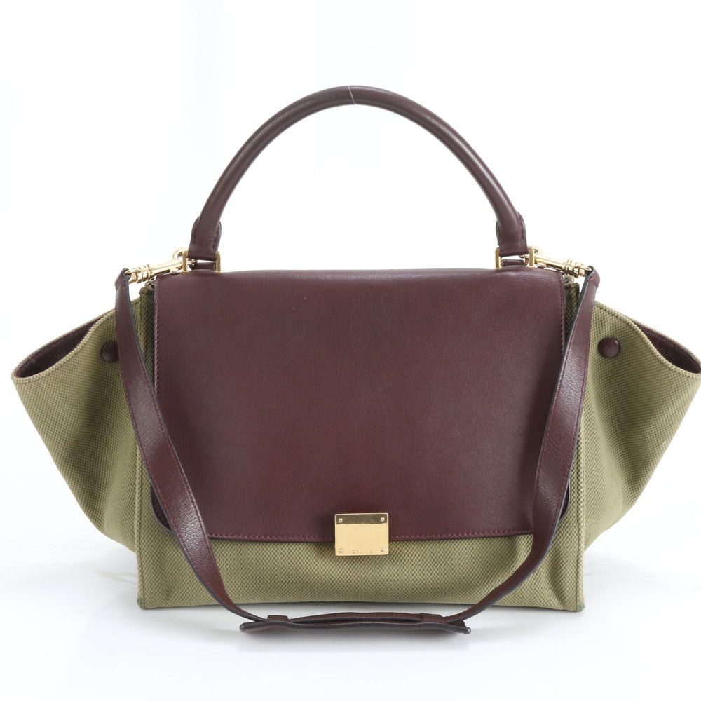 美品 セリーヌ トラペーズ ミディアム レザー キャンバス 2WAY 