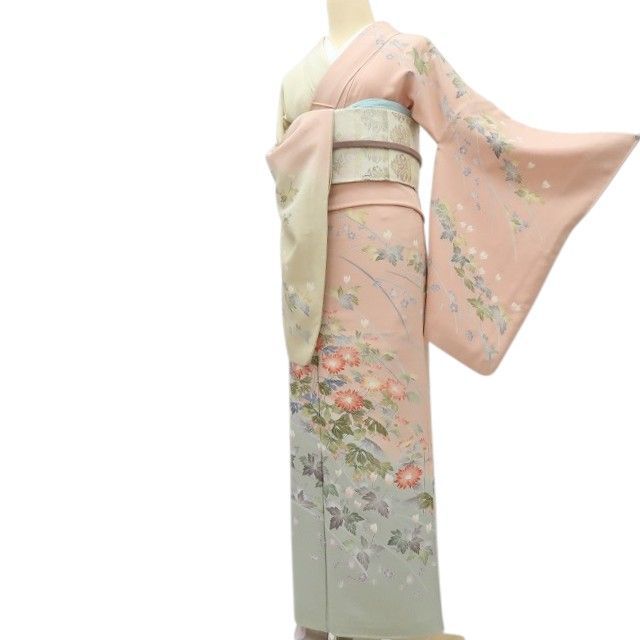 百華❀Y4591◇美品 正絹 手描き友禅 作家物落款 手縫い仕立て 菊