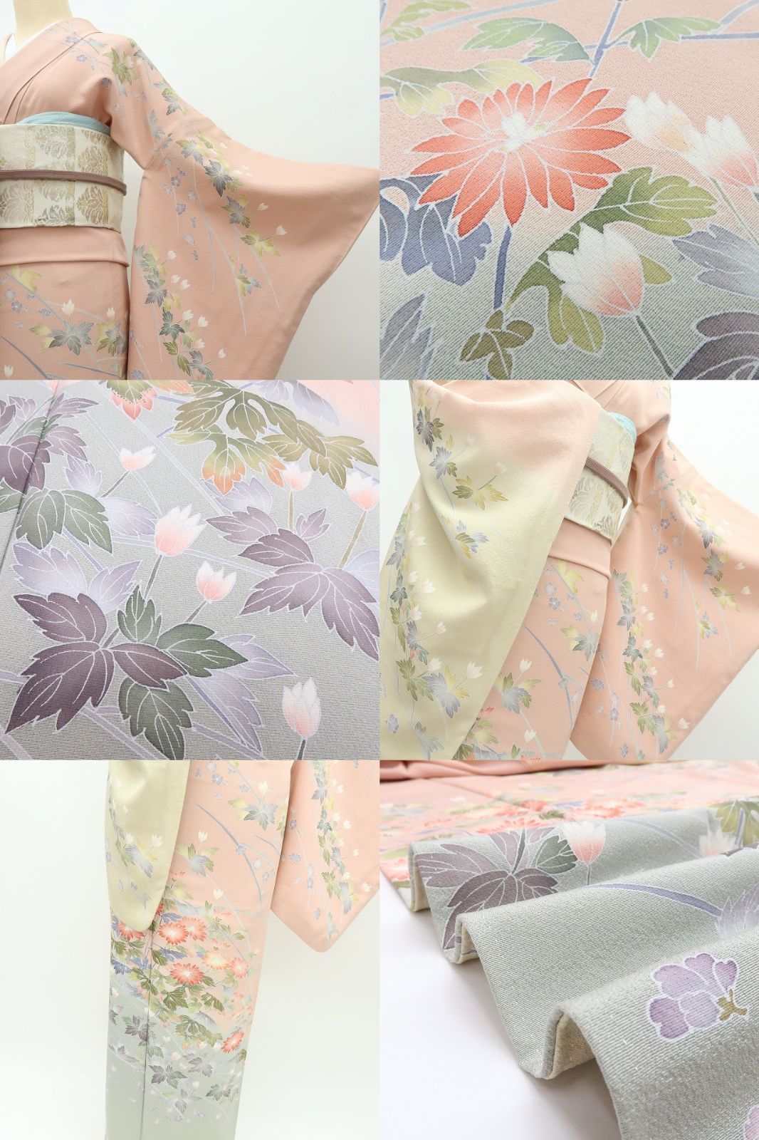 百華❀Y4591◇美品 正絹 手描き友禅 作家物落款 手縫い仕立て 菊