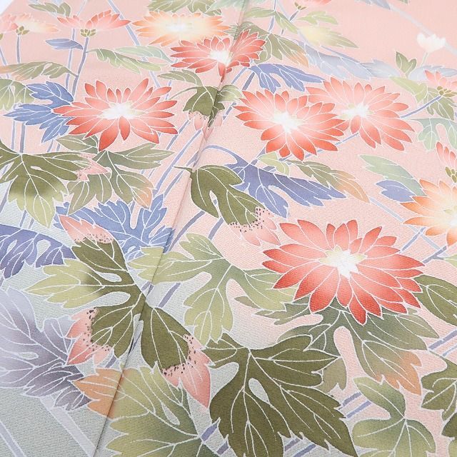 百華❀Y4591◇美品 正絹 手描き友禅 作家物落款 手縫い仕立て 菊