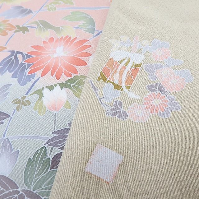百華❀Y4591◇美品 正絹 手描き友禅 作家物落款 手縫い仕立て 菊