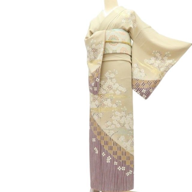 百華❀Y4593◇美品 正絹 金駒刺繡 手縫い仕立て 桜 訪問着 着物 単品