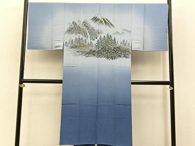 平和屋着物●男性　長襦袢　袷　富士　双鶴　暈し染め　金彩　正絹　逸品　未使用　BAAW5624hj