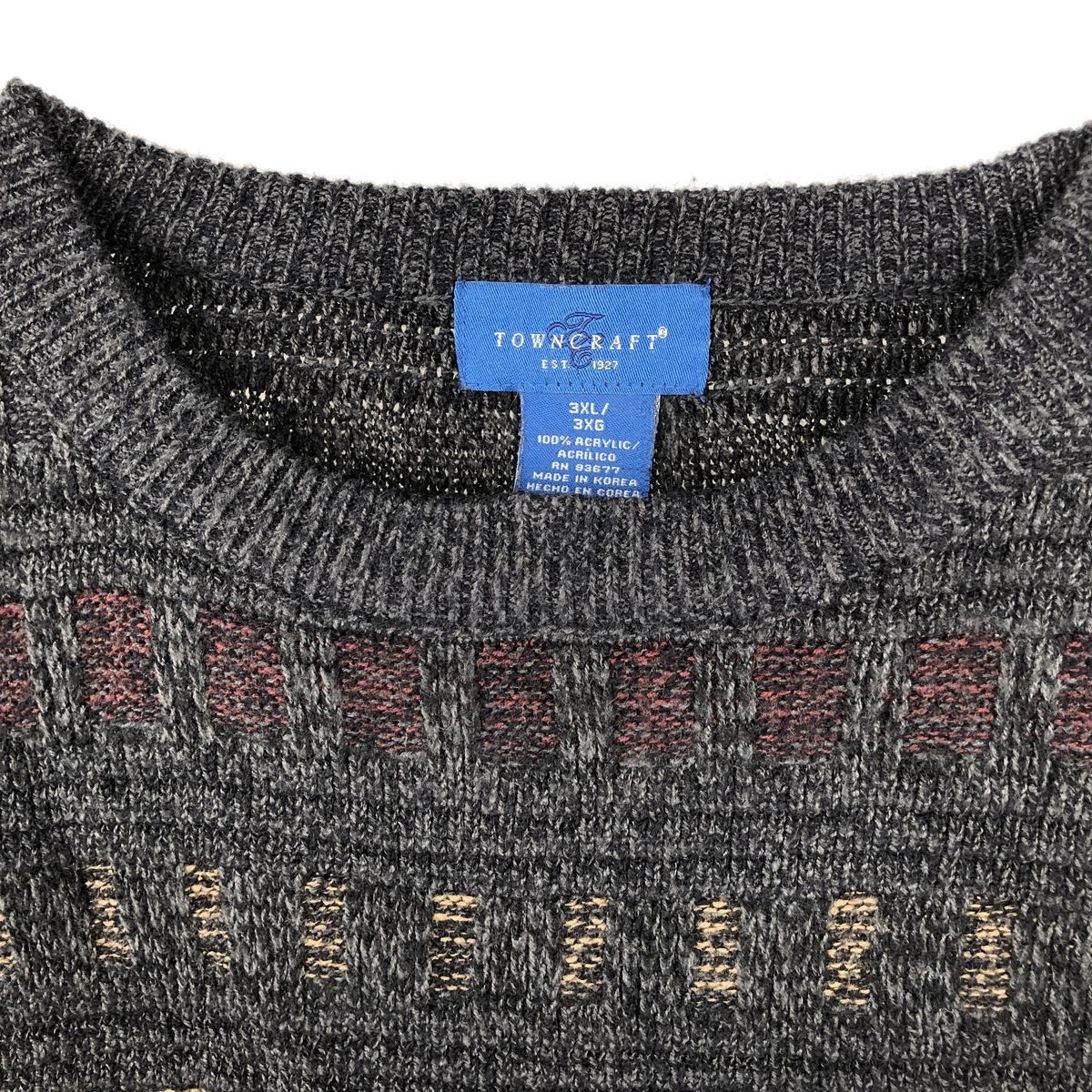古着 ビッグサイズ タウンクラフト TOWN CRAFT 総柄 アクリルニット 