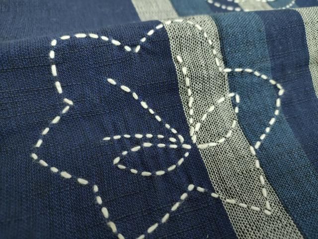 平和屋着物●太鼓柄　京袋帯　刺し子　総刺繍　花楓　鰹縞　綿　逸品　DABD1186ps 平和屋着物○太鼓柄 京袋帯 刺し子 総刺繍 花楓 鰹縞 綿 逸品