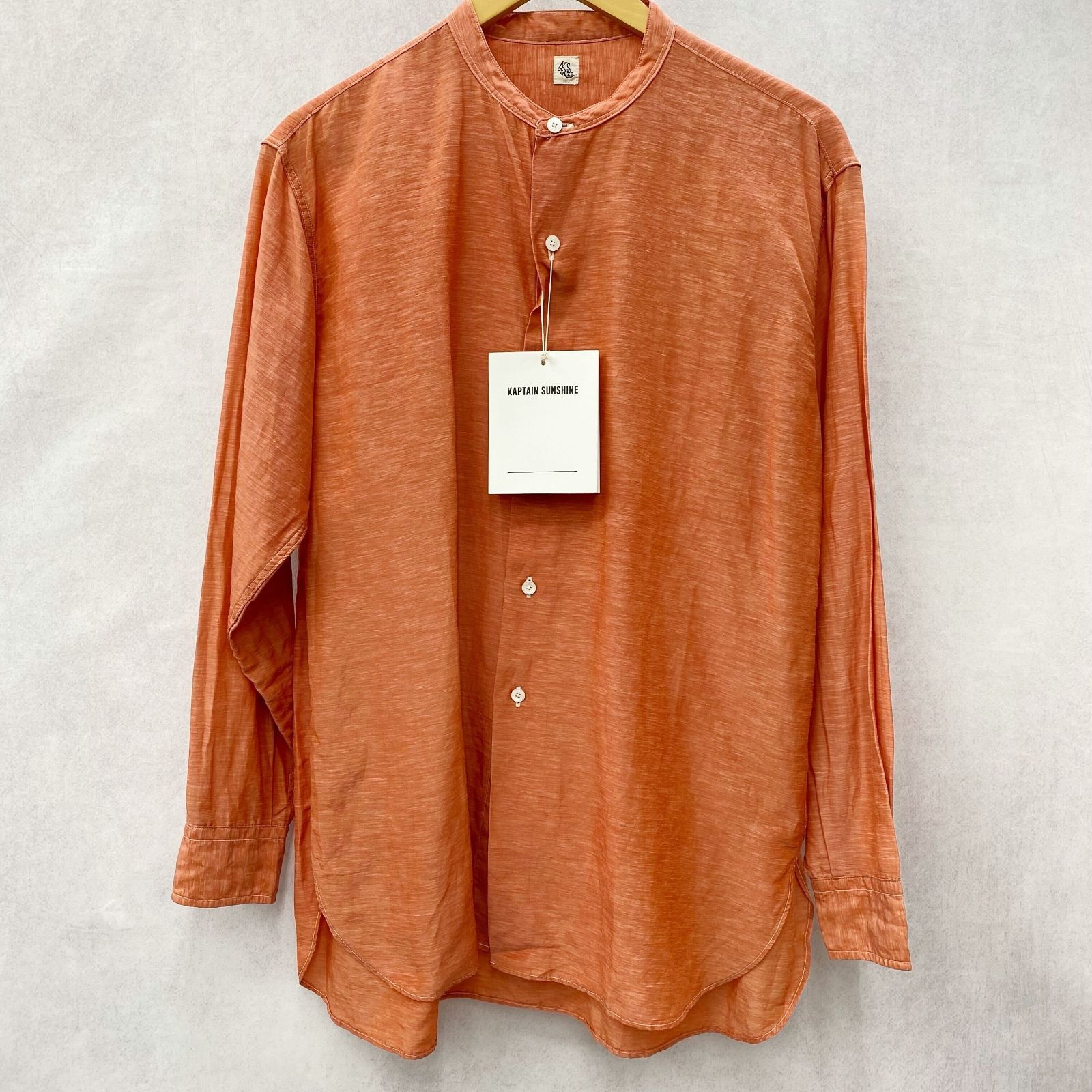 極美品 Kaptain Sunshine Stand Collar Shirt 長袖シャツ 36 オレンジ 