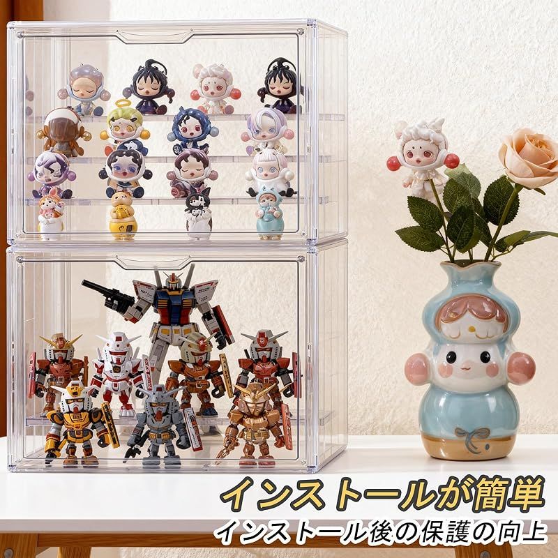 QISHENG 透明アクリルフィギュアケース 防塵堅固 磁気ドア 4 段階