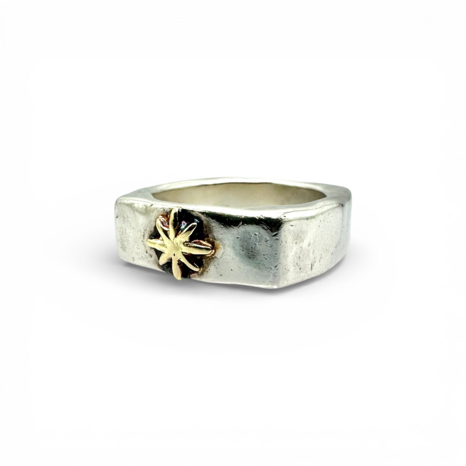 金色のK18スター】 K18 × SILVER 刻印 Design Ring シルバー デザイン 