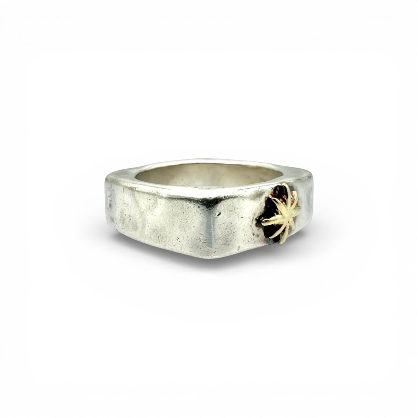 金色のK18スター】 K18 × SILVER 刻印 Design Ring シルバー デザイン 