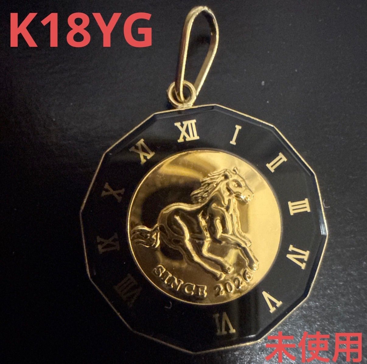 K18YGイルジョン/馬リバーシブルペンダントトップ ユニセックス 資産 