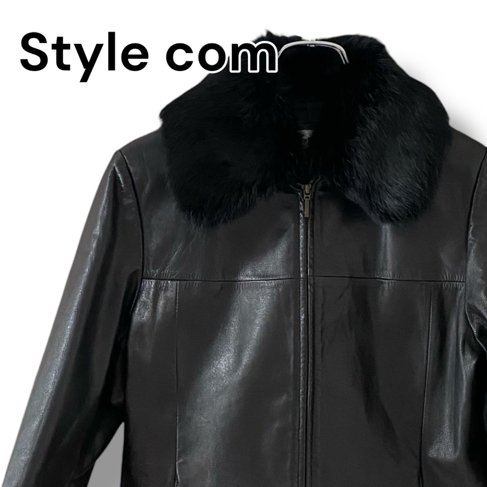 Style com スタイルコム ブラック レザージャケット 羊革 ラビット 