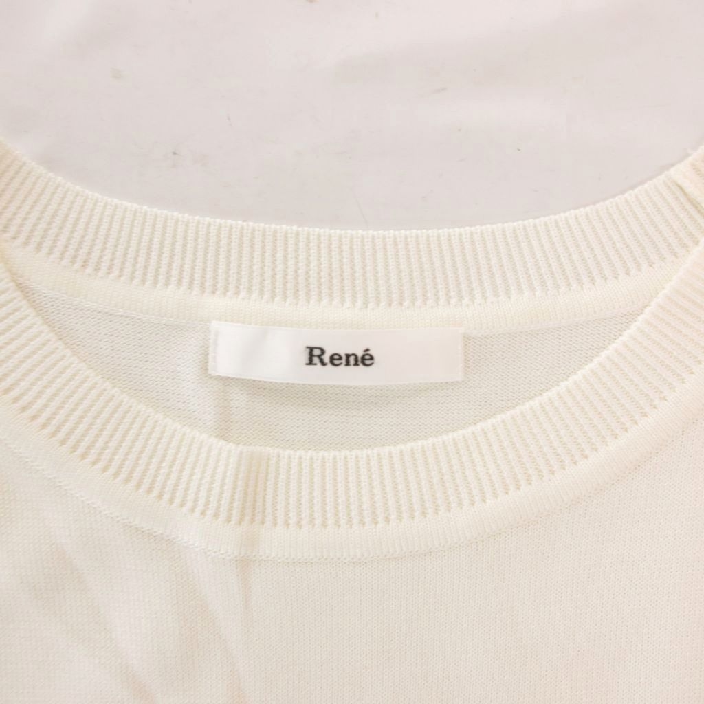 ルネ Rene 美品 半袖ニット カットソー ギャザースリーブ ロゴ 34 白 ルネ Rene 美品 半袖ニット カットソー ギャザースリーブ ラウンド