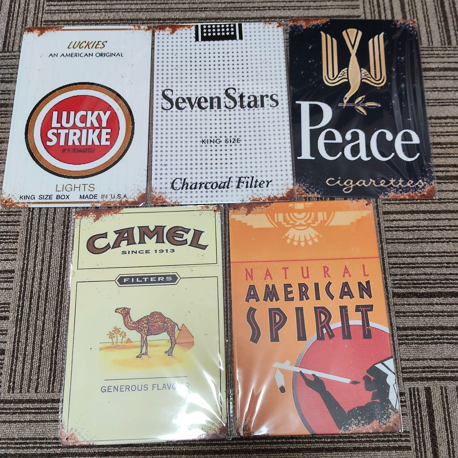 ブリキ看板 タバコ看板5枚セット セブンスター ラッキーストライク