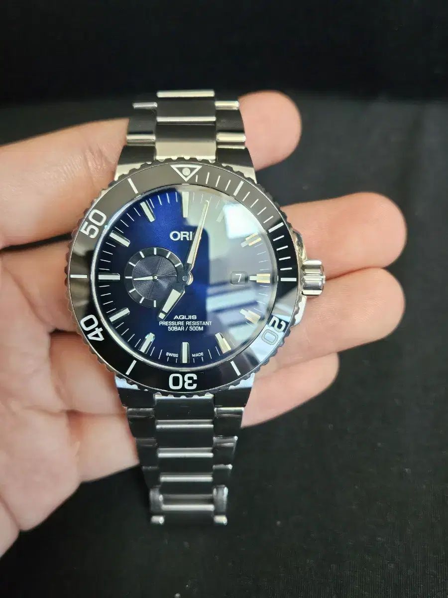  ORIS アクア스 500m スモールセコンド ダークブルー 着回し力 自動巻き時計 腕時計(アナログ)