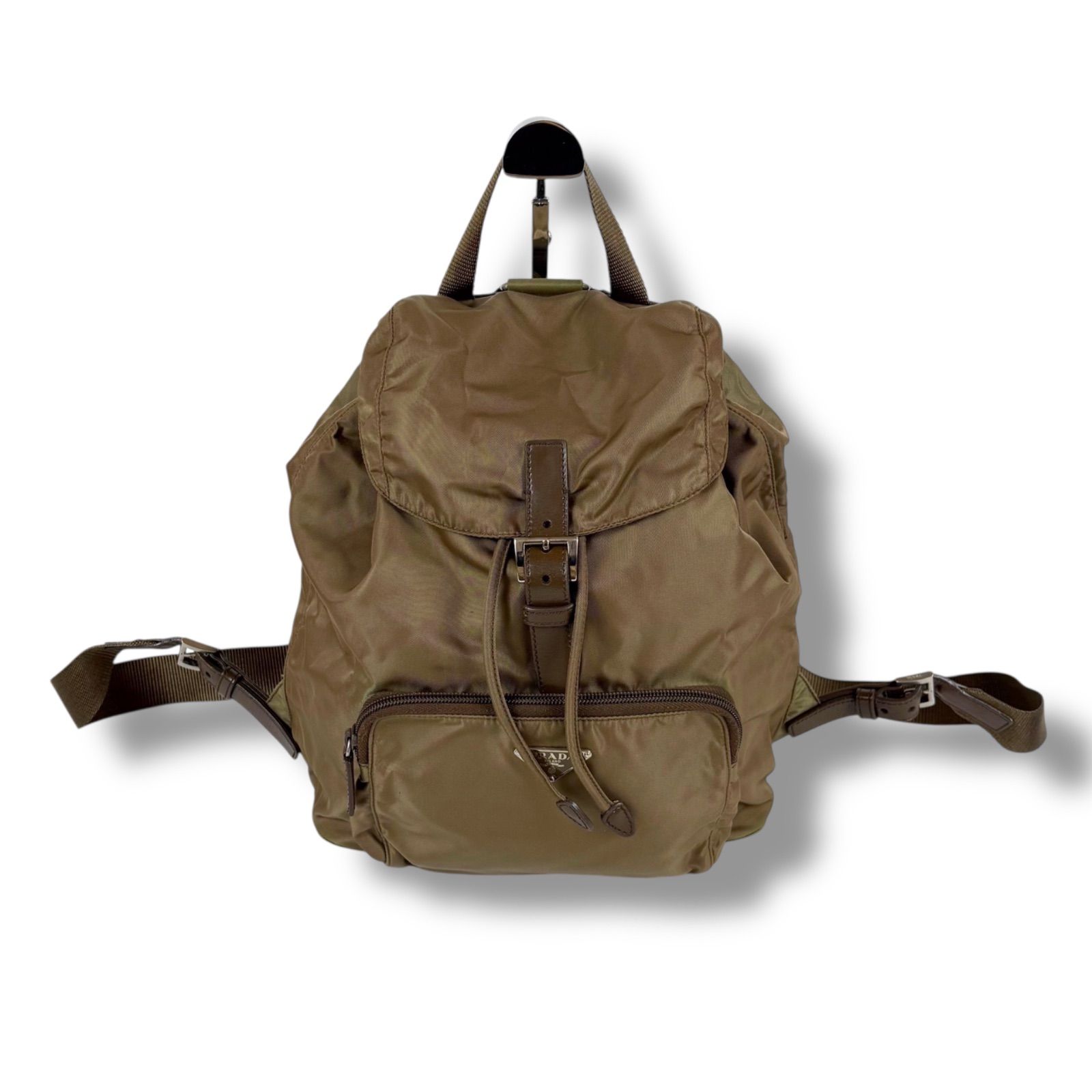 PRADA Triangle Logo Backpack Tessuto Nylon Brown Khaki 