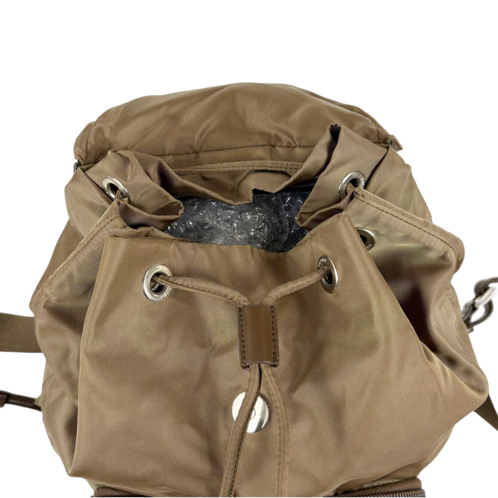PRADA Triangle Logo Backpack Tessuto Nylon Brown Khaki  display picture 1