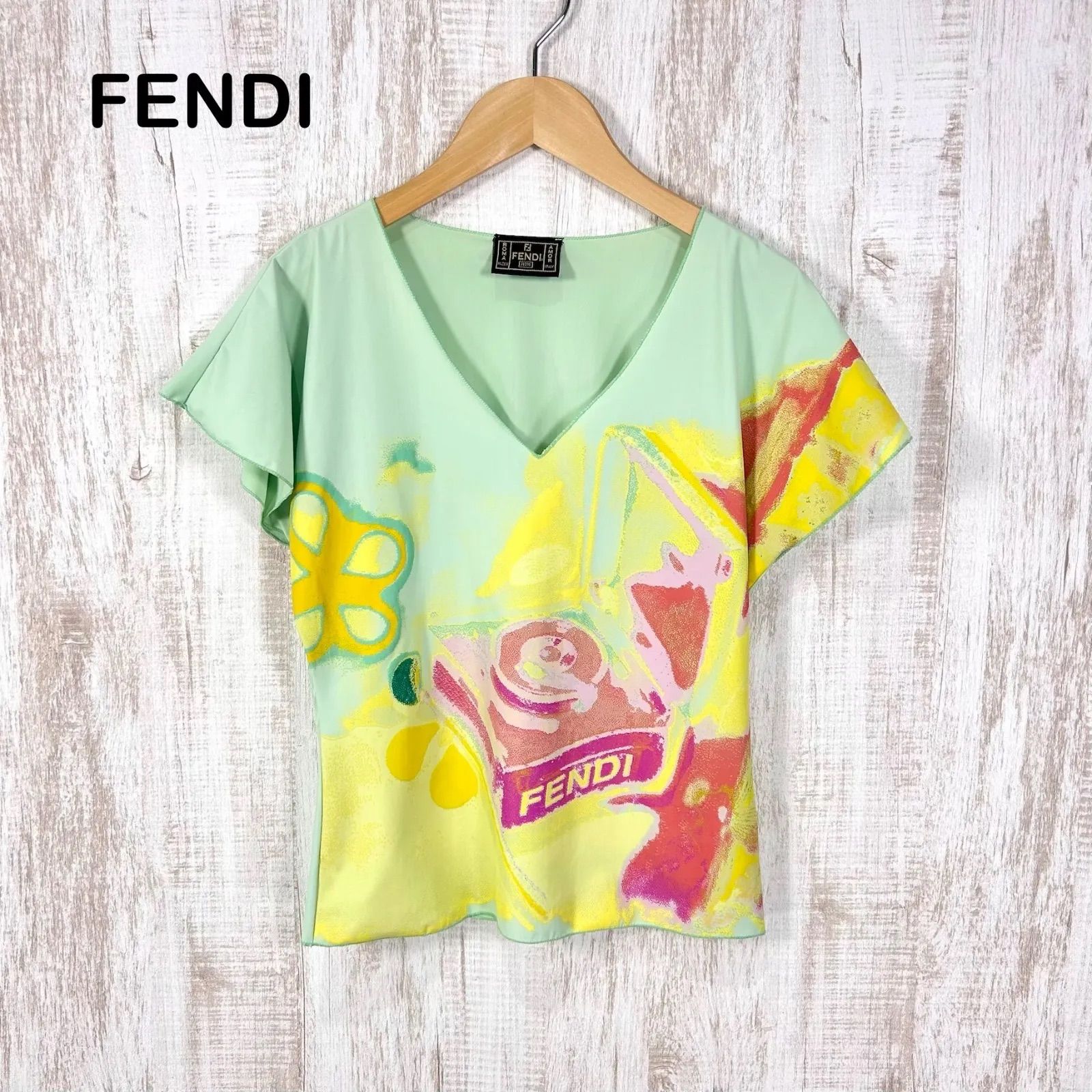 FENDI フェンディ ペイントプリント ストレッチ Vネック Tシャツ
