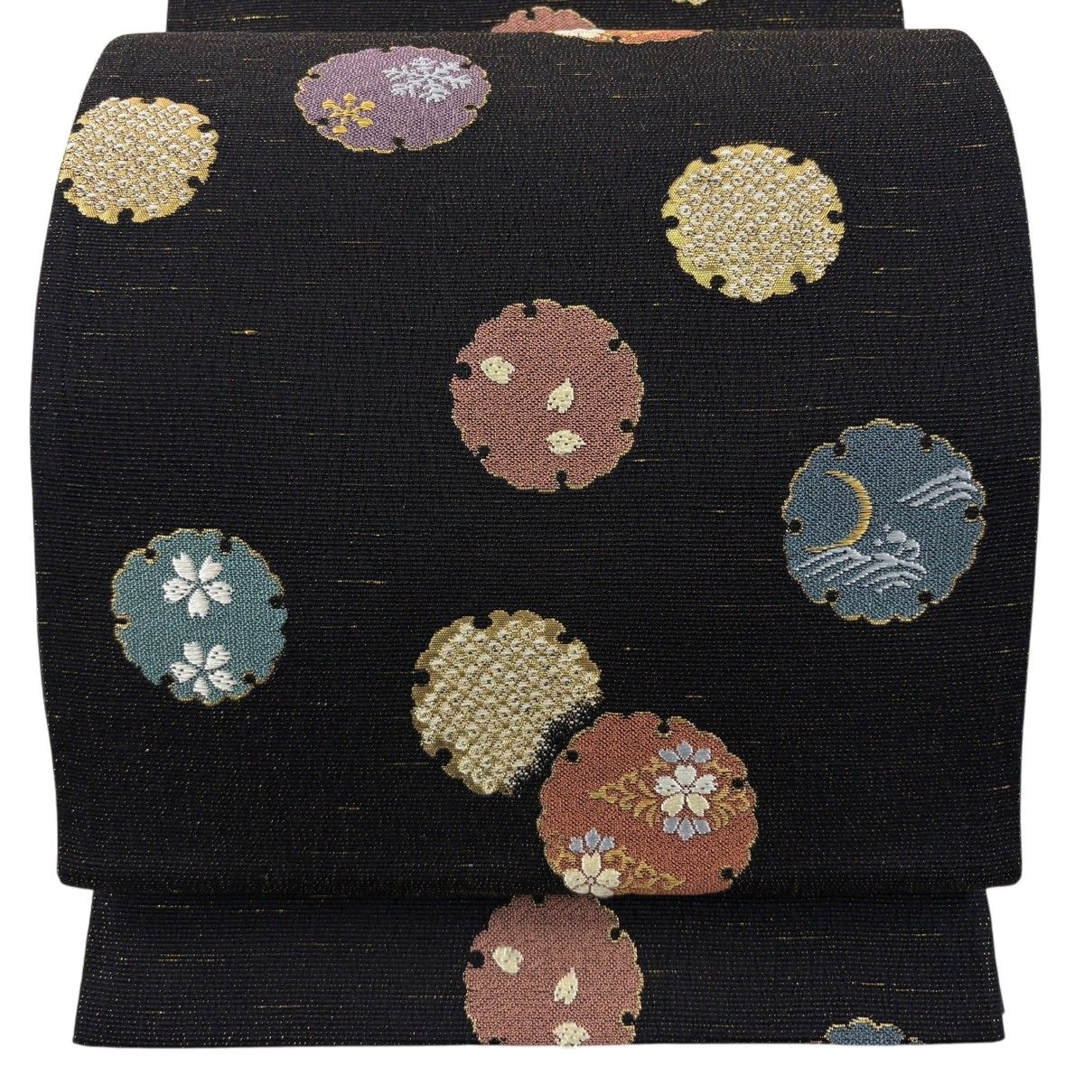 袋帯 秀品 雪輪 桜 箔 金糸 黒 全通 正絹 【中古】 - メルカリ