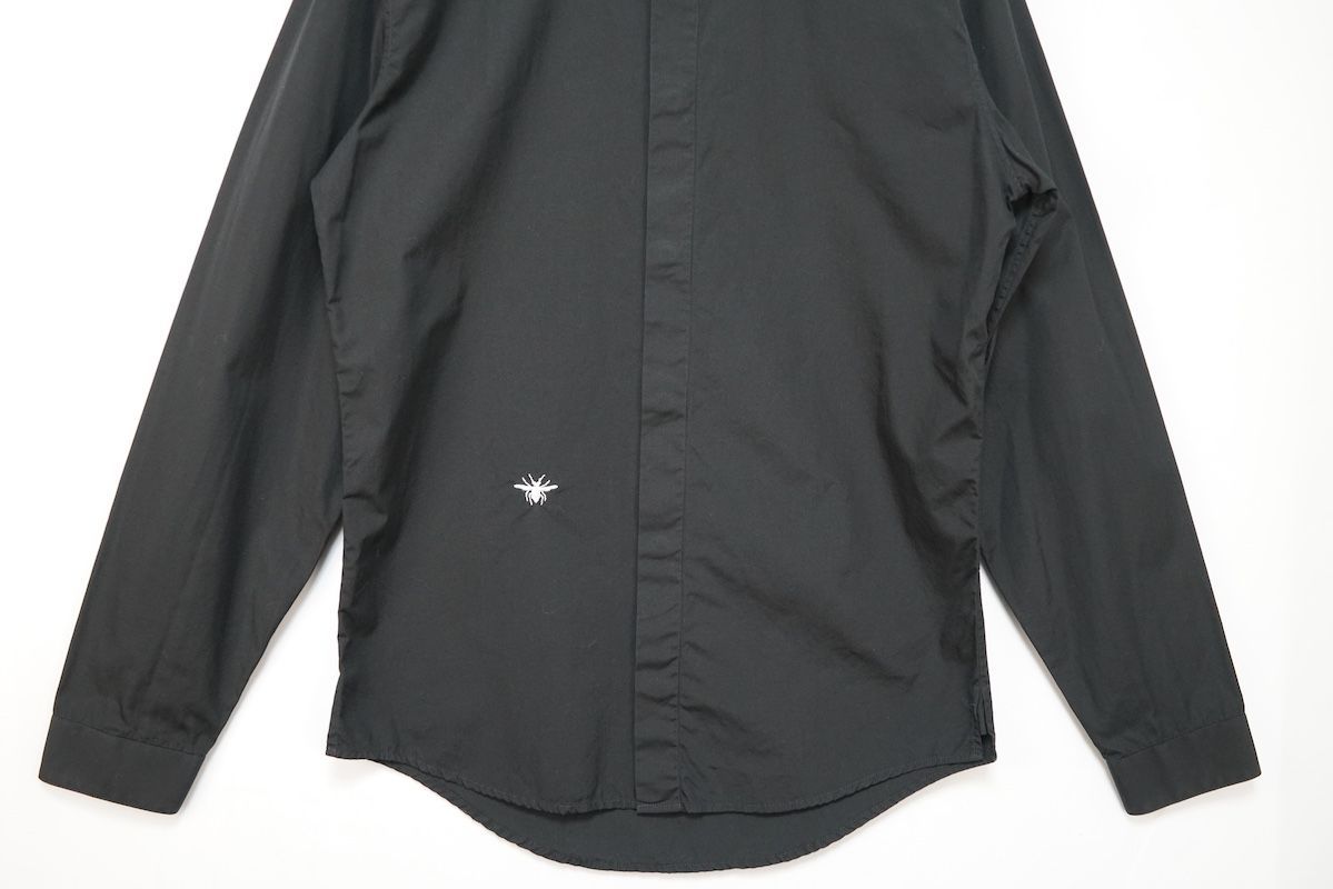 Dior Homme ディオールオム 黒シャツ 長袖 Dior刺繍 DIOR HOMME ディオール オム 長袖 コットン シャツ ドレスシャツ Bee