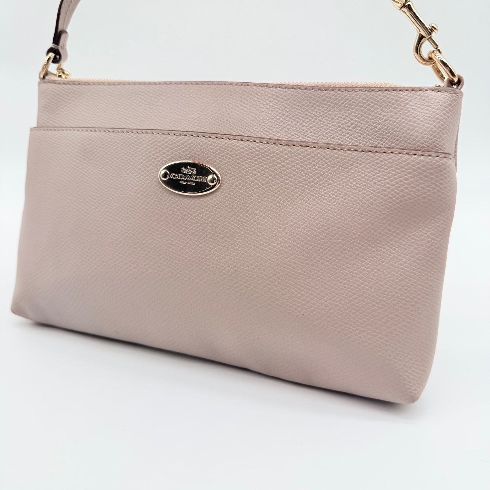 良品】COACH y2k pinkbeige accessory porch handbag leather コーチ 
