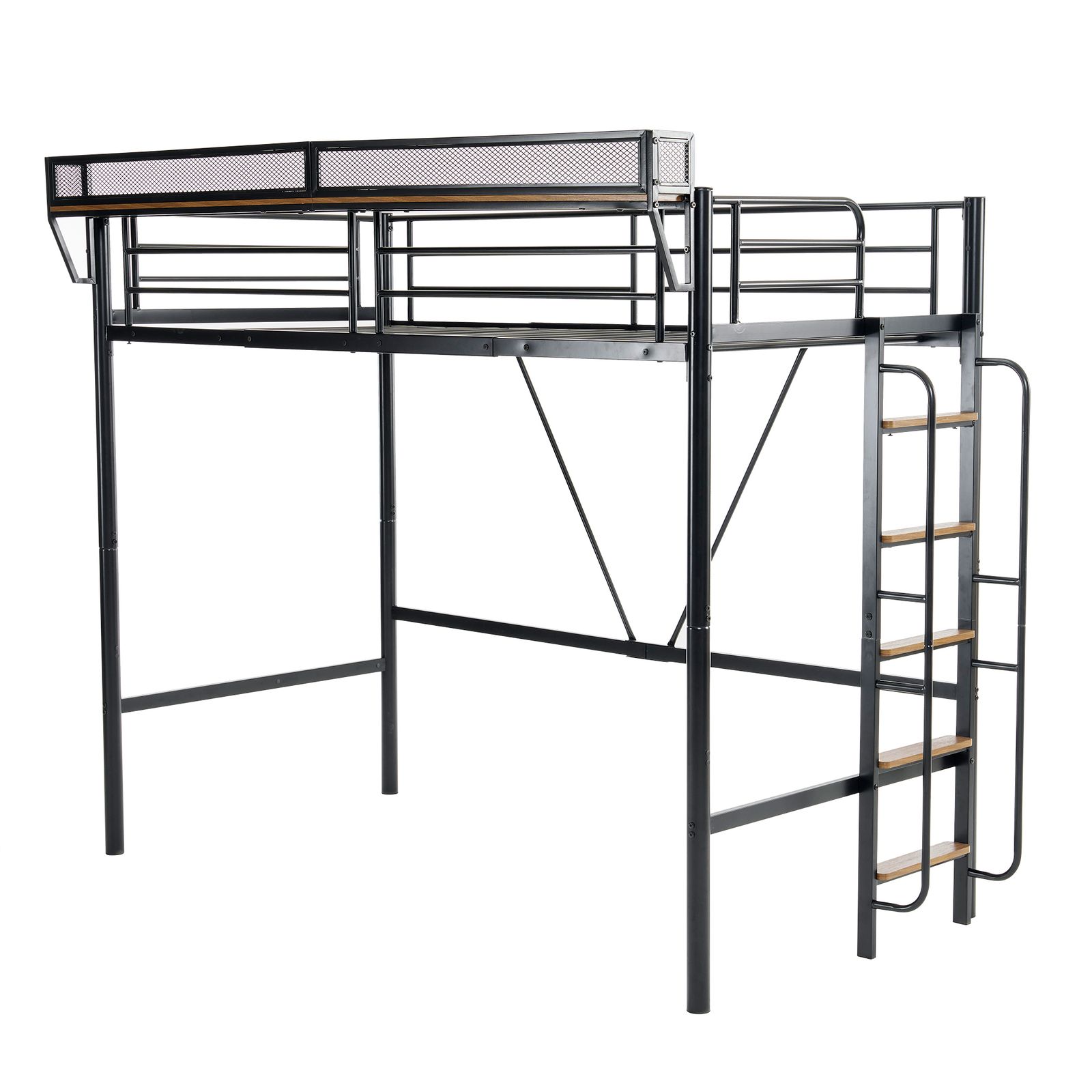 システムベット 宮棚 ロフトベッド シングル 手すり付き階段 便利な