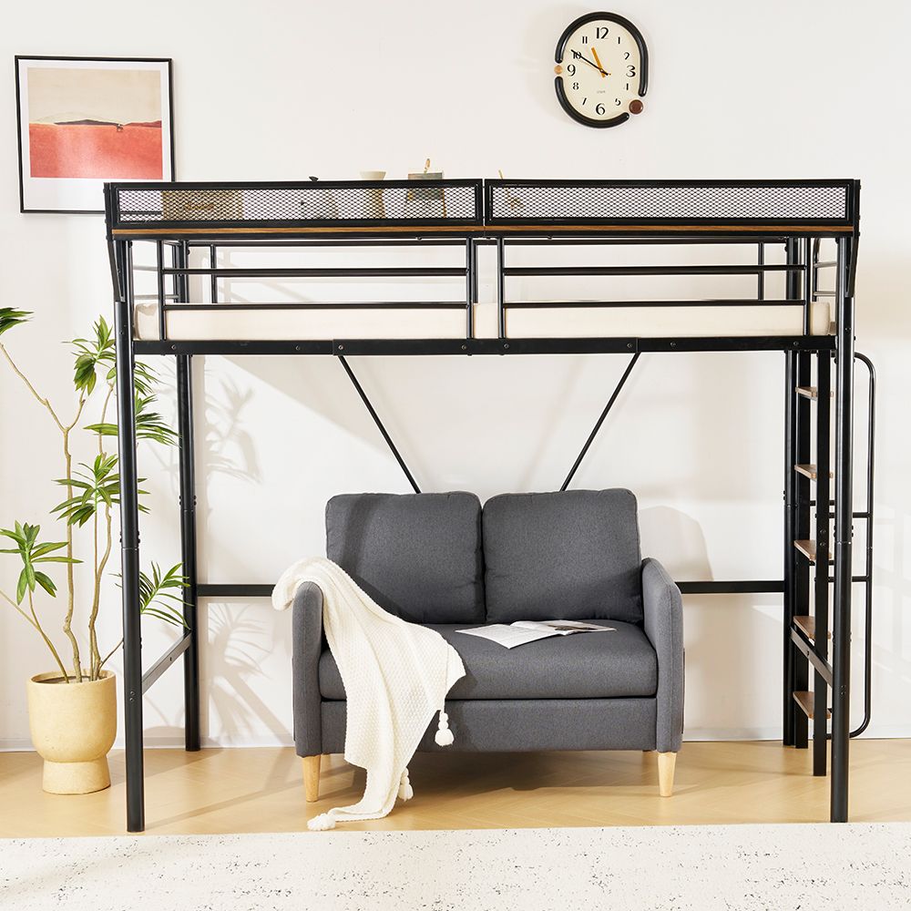 システムベット 宮棚 ロフトベッド シングル 手すり付き階段 便利な