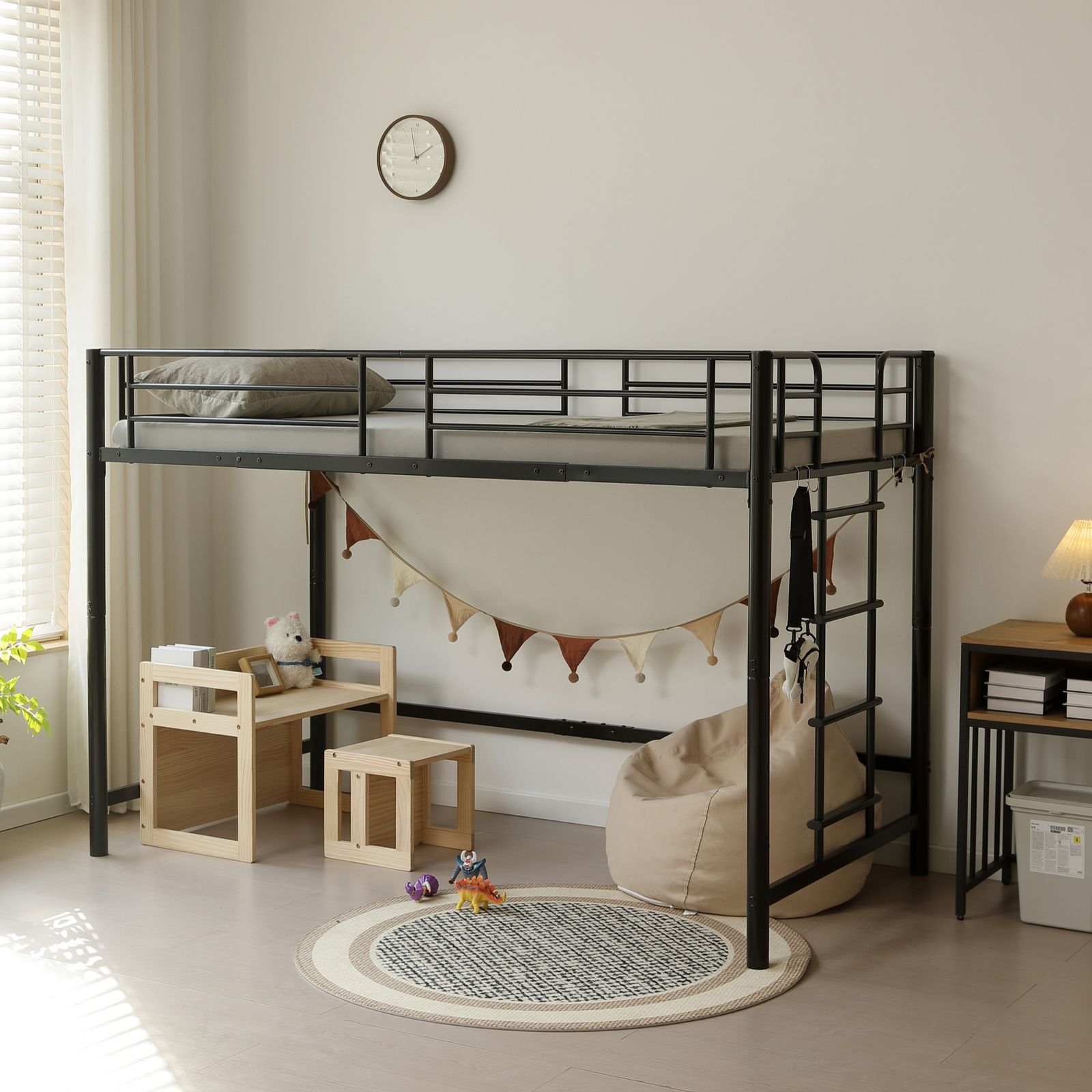 高さ140cm】ロフトベッド パイプベッド シングル 耐荷重150kg システム