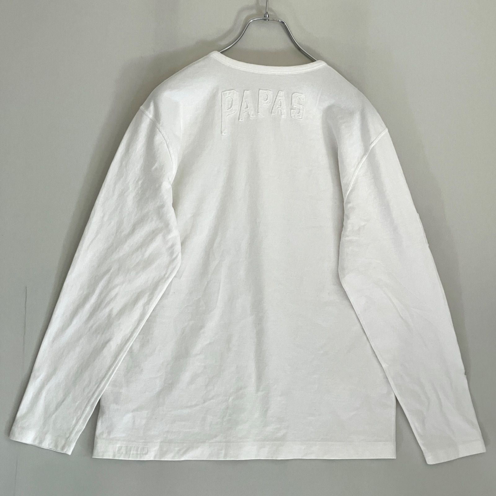 papas パパス☆ワッペン長袖Tシャツ/ロンT☆白/ホワイト☆メンズL 