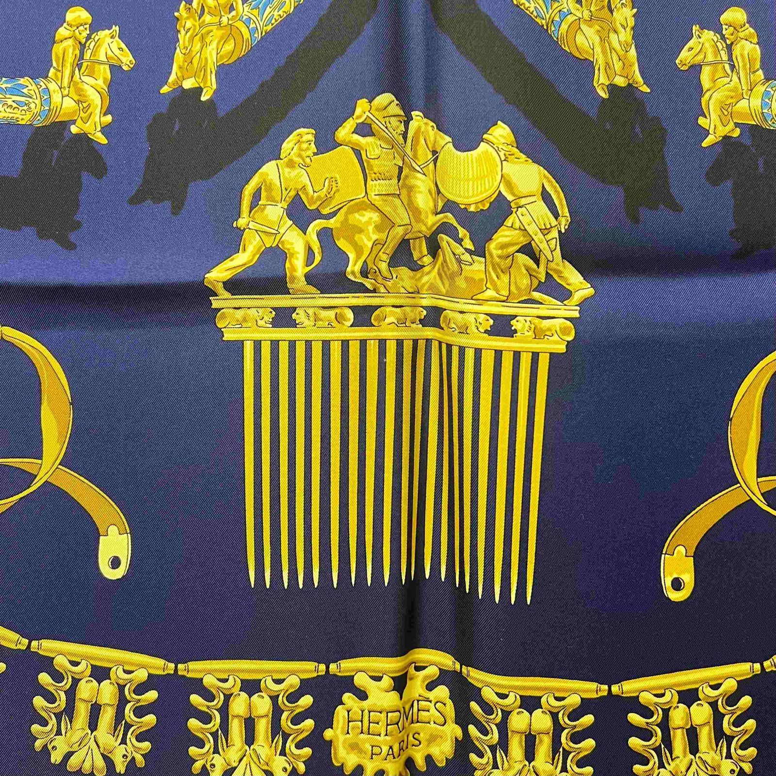 Herms エルメス 90カレ 大判 シルク スカーフ LES CAVALIERS DOR 黄金