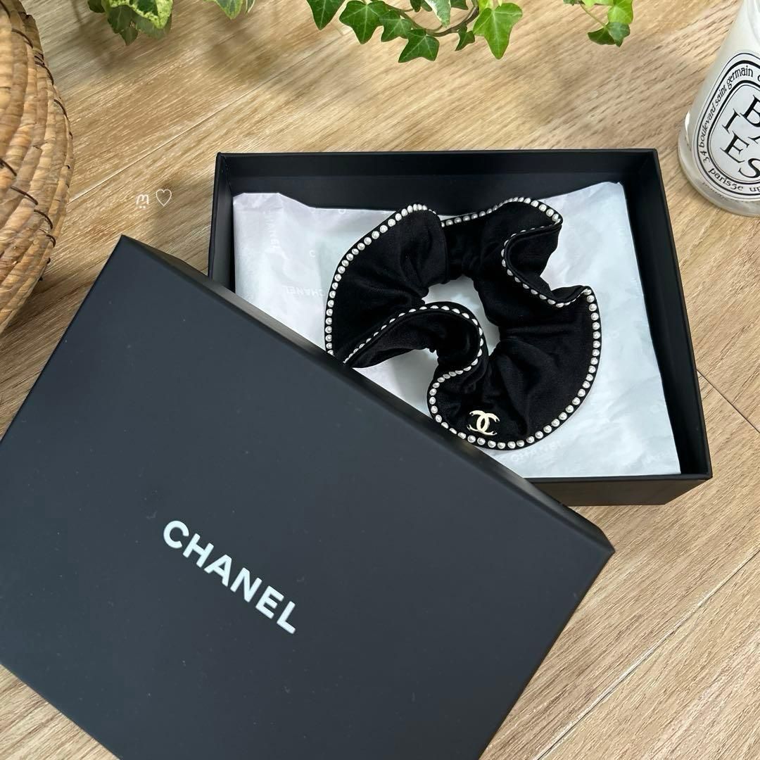 CHANELシャネル ココマークパールシュシュ ヘアアクセサリー ブラック 