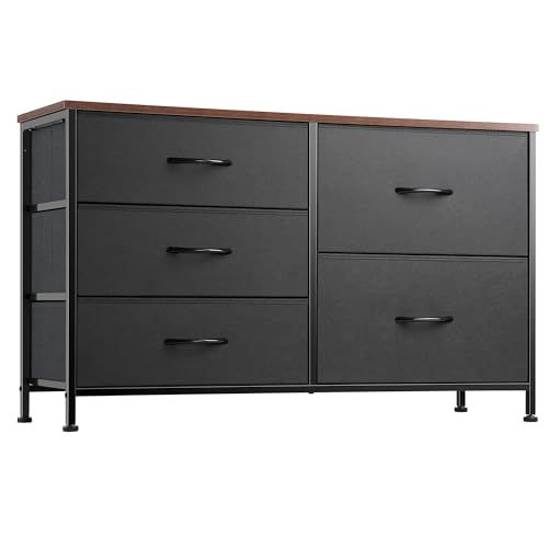 Nicehill チェスト タンス 収納チェスト オーガナイザー 収納ケース 衣類 キッズ ベイビー用ワイドチェスト 衣類収納 木製天板 組立簡単 3段5杯 奥行き30? x 幅100.0? x 高さ61.0? ブラック m 9e3ef833