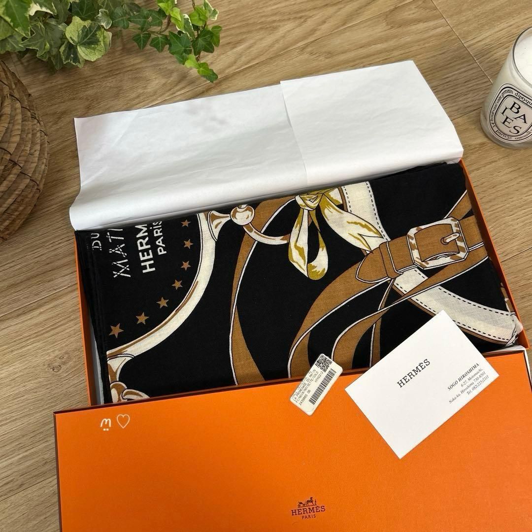 HERMESエルメス カレジェアン 140 朝の散歩バンダナ カシシル ノワール