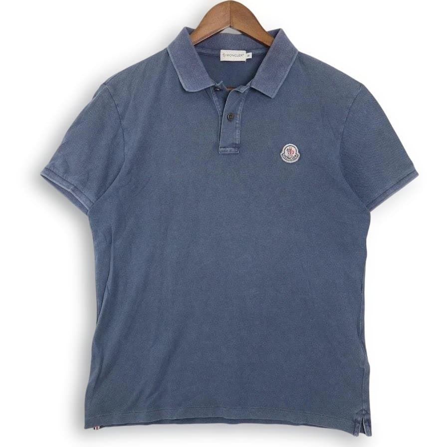 MONCLER モンクレール 半袖ポロシャツ M メンズ 刺繍 ブルー コットン