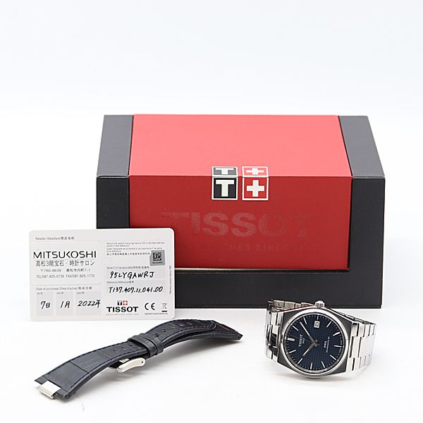  稼働 箱|保付 ティソ PRX パワーマティック80 T137.407.11.041.00 AT|自動巻 青文字盤 メンズ腕時計 5121600 2NBT ABC18817 KMT 薄手ニット 自動巻き時計 腕時計(アナログ)