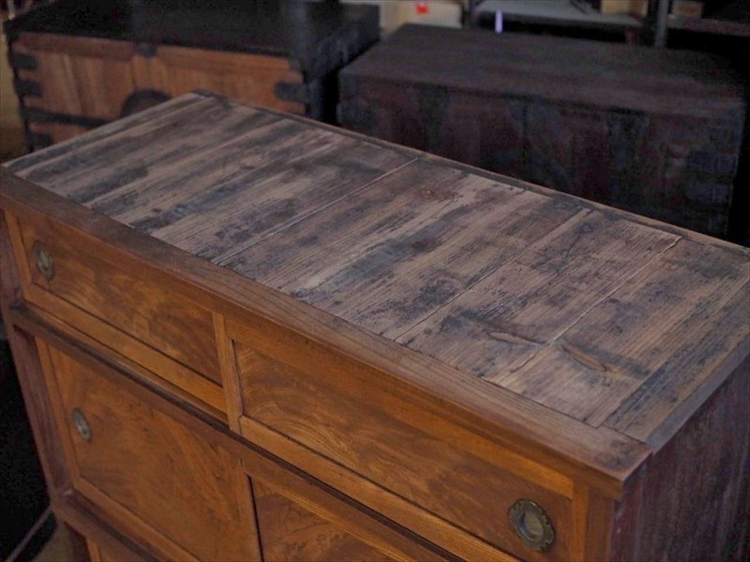 前欅重ねアンティーク水屋箪笥 茶箪笥 大正～昭和初期 古録展 送料無料