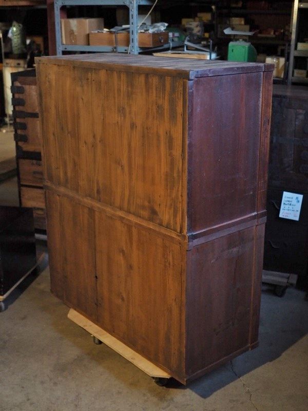 前欅重ねアンティーク水屋箪笥 茶箪笥 大正～昭和初期 古録展 送料無料