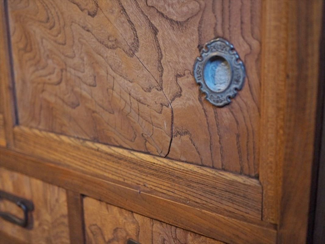 前欅重ねアンティーク水屋箪笥 茶箪笥 大正～昭和初期 古録展 送料無料