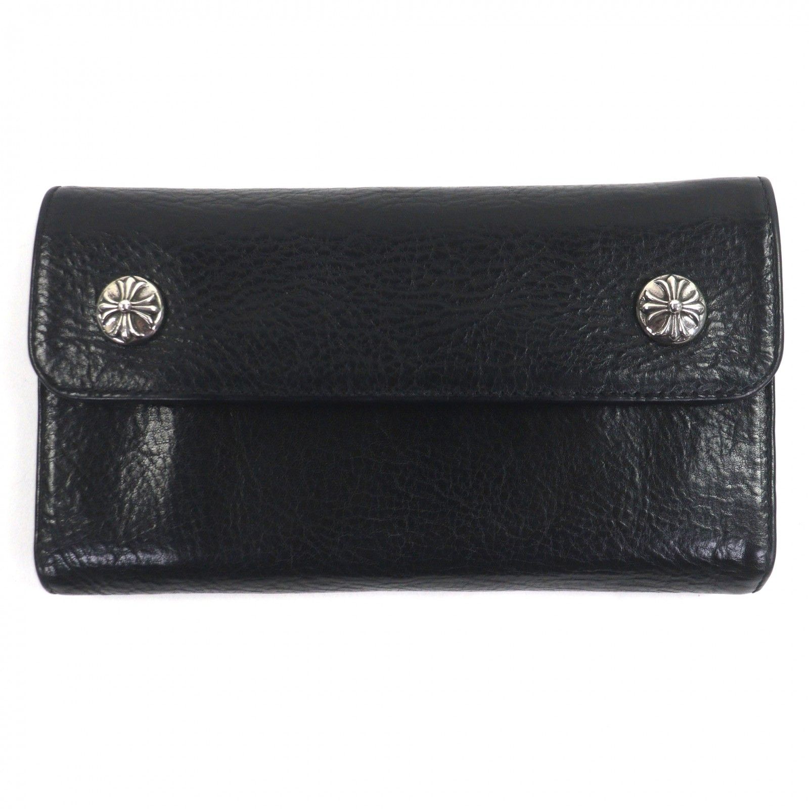美品▽CHROME HEARTS クロムハーツ ウェーブ レザー クロスボタン 