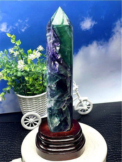 約：1020g 253mm AAA級天然レインボーフローライト(蛍石) 六角柱B89F2/159F08C