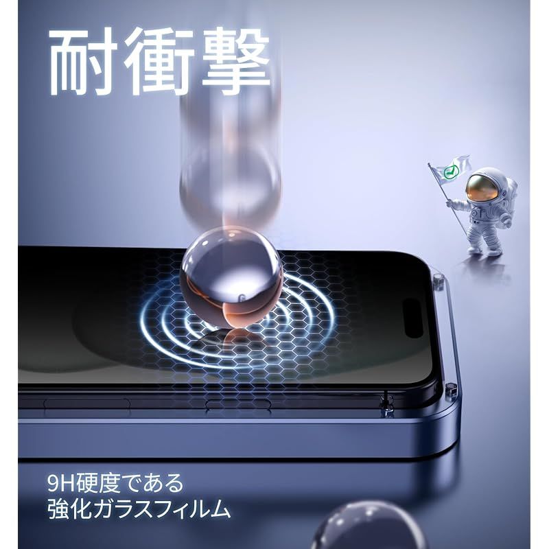 【覗き見防止】MAGIC JOHN 対応 iPhone 15 Pro 用 ガラスフィルム 2枚セット ガイド枠付き 自動吸着 貼りやすい いphone15Pro 用 フィルム 飛散防止 スクラッチ防止 黒縁あり MAGIC JOHN for iPhone 15 Pro Case[Compatible with