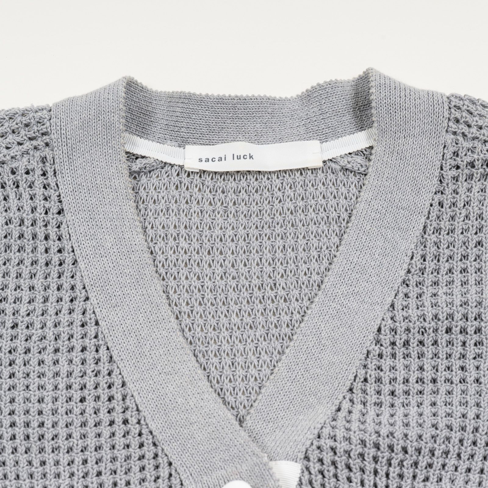 sacai luck メッシュ切替 ドローコード カーディガン グレー サイズ2