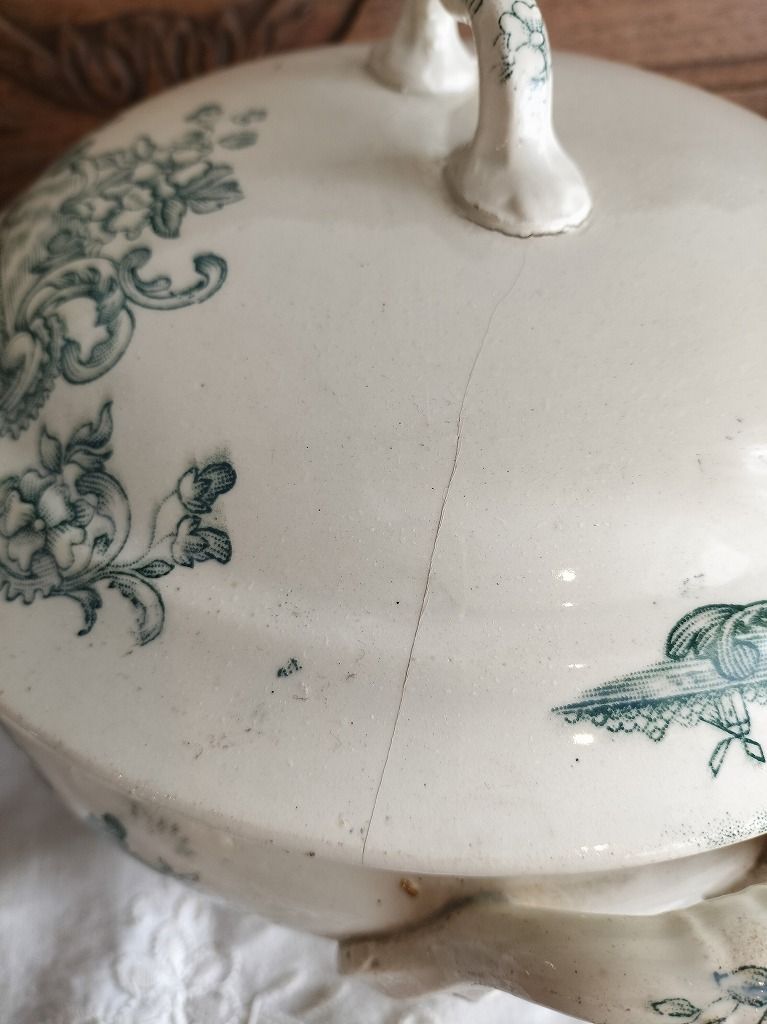 フランス アンティーク 絵付き 素敵な 蓋つき スーピエール 1900年